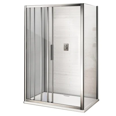 AFTER COMBI 110x90 Clear Sprchovací kút s trojdielnymi posuvnými dverami a pevnou bočnicou